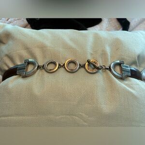 Brighton Leather Deep Brown Adjustable Belt With Silver  
Accents
